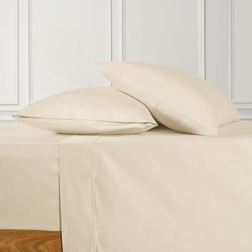 URBANHUT 100% Cotton Sheets King Size, for Everyday Use - Ivory - 4 Piece Sateen Weave Sheets, King Size 16'' Elasticized Deep Pocket Bedsheets, Breathable and Durable