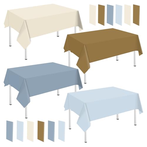 Whaline 16Pcs Baby Shower Plastic Tablecloth Ivory Brown Blue Rectangle Table Cover Waterproof Table Cloth for Bear Baby Shower Table Decoration Supplies, 54 x 108 Inch