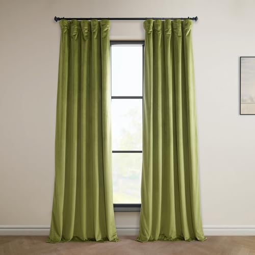 HPD Half Price Drapes Heritage Plush Velvet Curtains 96 Inches Long Room Darkening Curtains for Bedroom & Living Room 50W x 96L, (1 Panel), Retro Green