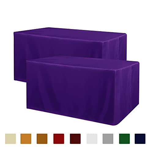 Obstal wethug 2 Pack Table Clothes for 4 Foot Rectangle Tables ??? Water Resistant Washable Fabric Polyester Rectangle Table Cover Protector for Halloween Party, 48L x 24W x 30H Inches, Purple