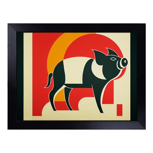 Lap Tray with Bean Bag Cushion, Art Deco Pig Abstract - Handmade in the UK, Raised Wooden Edge, Padded Cushion, Heat-Resistant Wipe-Clean Surface, for Meals, Laptops and Crafts