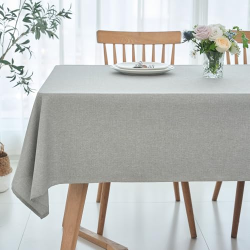 maxmill Rectangle Linen Texture Tablecloth Stain Proof Waterproof Wrinkle Free Washable Dining Table Cloth Wipeable Fabric Dining Room Table Cover Farmhouse Tablecloths, 60 x 120 Inch, Light Grey