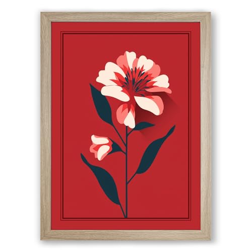 Crimson Bloom Botanical Framed Wall Art Print A1 (84.1×59.4cm) Oak, Wall Decor for Living Room, Bedroom, Office & Home, Ready to Hang, Art Gift