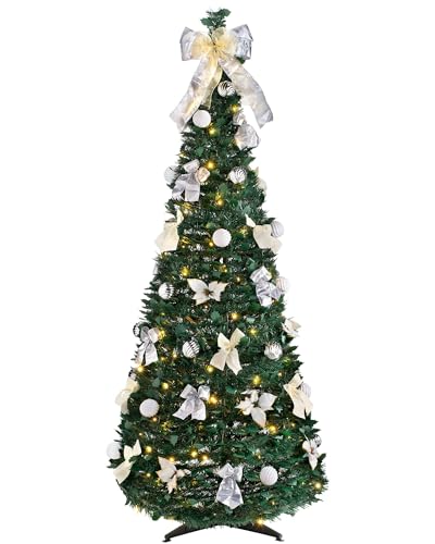 WeRChristmas Pre-Lit Pop Up Decorated Christmas Tree with 150 Warm LED Lights, Multi-Colour, 6 feet/1.8m