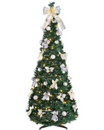 WeRChristmas Pre-Lit Pop Up Decorated Christmas Tree with 150 Warm LED Lights, Multi-Colour, 6 feet/1.8m