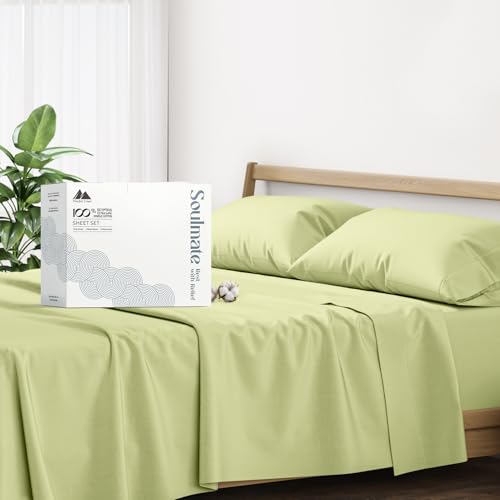Mayfair Linen Hotel Collection Egyptian Cotton 500 Thread Count 4 Piece Sheet Set (1 Flat Sheet 1 Fitted Sheet And 2 Pillow Cases) TwinXL Sage Green