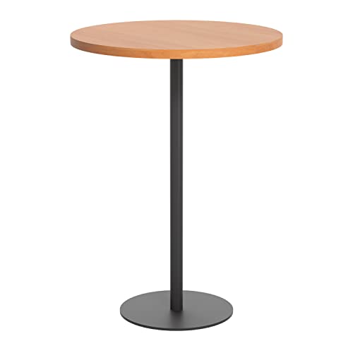 Office Hippo Circular Bar Table, Sturdy & Robust High Office Table, Stylish Work Table For Home Office, Ideal For Reception Area & Breakout Room, High Table Desk, 5 Year Guarantee - Beech / Black
