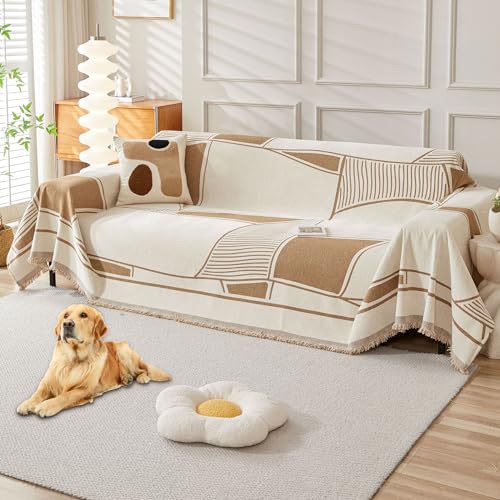 "HAOMAIJIA Non Slip Couch Cover Sofa Covers for 3 Cushion Couch Washable sectional Couch Covers for Dogs pet Furniture Protector Couch Cover Blanket for Living Room (91""x134"")"