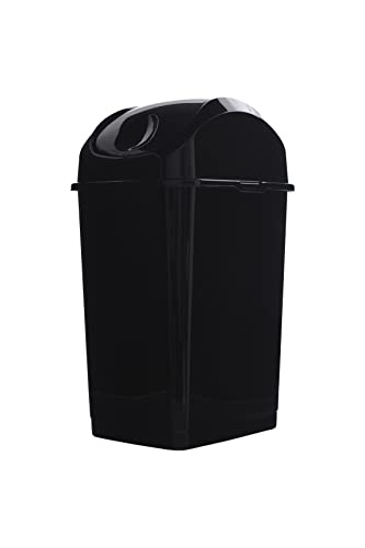 Superio Mini Desktop Trash Can with Swing Top Lid Portable Plastic Garbage Can for Countertop, Desktop, Make up Vanity, Bathroom, Car, Under Sink, Dorm Compact Waste Bin 5 L 1.25 Gal (Black)