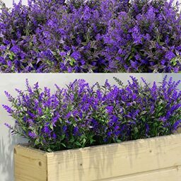 WILLBOND 12 Pcs Outdoor Artificial Flowers Faux Plants Lavender, Purple