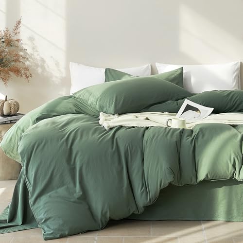 JELLYMONI 100% Cotton King Duvet Cover Set, Washed Linen-Like Texture - Pre-Shrunk, with Natural Wrinkles, Wide Zipper Opening, Colorfast,8 Reinforced Ties,1 Duvet Cover&2 Pillowcases
