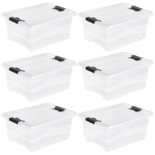 keeeper Cornelia 6 x Storage Boxes with Lid and Sliding Closure, 39.5 x 29.5 x 17.5 cm, 12 L, Transparent