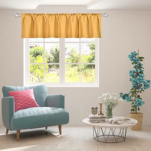 DECOVSUN Gold Yellow Extra Wide Valance for Windows 100x18 Inch Solid Thermal Insulated Blackout Rod Pocket Kitchen Short Curtain Toppers Extra Wide Valance for Bathroom Living Room 1 Panel