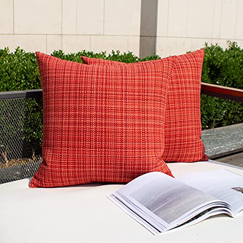 Kevin Textile Pack of 2 Valentines Decorative Outdoor Waterproof Throw Pillow Covers Stripe Square Pillowcases Modern Cushion Cases for Patio Couch Bench 18 x 18 Inch Red