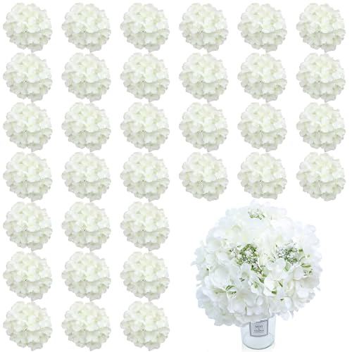 AVIVIHO 65pcs Hydrangea Artificial Flowers Bundle Ivory Fake Flowers Silk Hydrangeas Faux Hydrangeas Heads with Stems Perfect for Weddings Backdrop,Table Centerpieces, Arch,Floral Ball Runner Decor