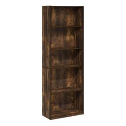 Furinno GEHRY Book Shelf, 5-Tier Bookshelf, Bookcase with Adjustable Shelves, 29.5 x 63 x 181.4 cm, for Living Room, Bedroom, Home Office, Amber Pine