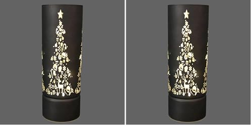 SHATCHI 27cm Christmas Decorated Vase Table Lamp Etched Glass Tube Xmas Grey Cylinder LED Fairy Lights Battery Operated Table Decoration (Pack of 2)