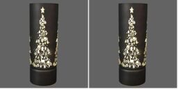SHATCHI 27cm Christmas Decorated Vase Table Lamp Etched Glass Tube Xmas Grey Cylinder LED Fairy Lights Battery Operated Table Decoration (Pack of 2)