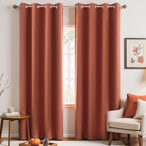 KOUFALL Burnt Orange Grommet Insulated Thermal Room Darkening Blackout Curtains 52x96 Inch Length