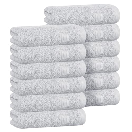 BOUTIQUO Ultra Soft Cotton Washcloths, Contains 12 Piece Face Cloths 12x12 inch, Ideal for Everyday use Face Towels, Compact & Lightweight Multi Purpose Washcloths - Ligtht Grey