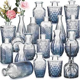 20 Pcs Glass Bud Vase Set Small Vases for Flowers Vintage Flower Vase in Bulk Cute Glass Vases for Centerpieces Rustic Decorative Glass Vase for Wedding Table Home Christmas Decoration (Gradient Blue)