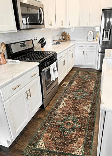 "Moynesa Ultra-Thin Washable Vintage Runner Rug - 2'6"" x 10' Long Hallway Rug Carpet Runner, Boho Non Slip Stair Runner Kitchen Mat Indoor Oriental Throw Rug for Living Room Bathroom Entry"