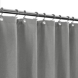Barossa Design XLong Fabric Waffle Weave Shower Curtain 96 inch Height, Hotel Luxury Spa, Water Repellent, 230 GSM Heavy Duty, Machine Washable, Gray, 71x96