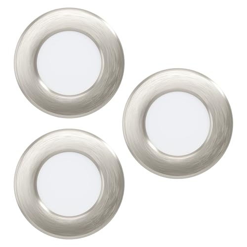 EGLO Set of 3 LED recessed spotlights Fueva 5, Diameter 8.6 cm, LED spotlights Set Made of Steel and Plastic Light Surfaces, 3 LED recessed Lights in matt Nickel, White, Flat, Low Installation Depth