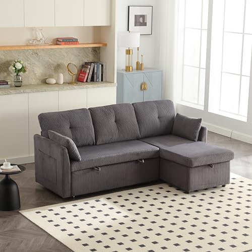 Ball & Cast 206 cm L-Shaped Modular Sectional Sofa with Movable Ottoman,Set of Deep Seat Boneless Couch with Chaise Lounge, Sofa Bed for Living Room Bedroom – No Assembly Required, Grey