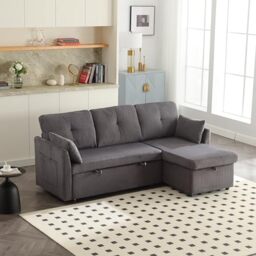 Ball & Cast 206 cm L-Shaped Modular Sectional Sofa with Movable Ottoman,Set of Deep Seat Boneless Couch with Chaise Lounge, Sofa Bed for Living Room Bedroom – No Assembly Required, Grey