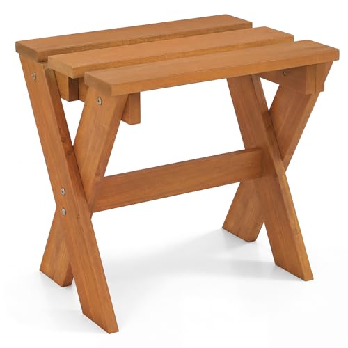 CASART Patio Side Table, Solid Wood Coffee End Table Plant Stand with Slatted Top, Indoor Outdoor Utility Stool Ottoman Accent Snack Tables for Garden Yard Living Room