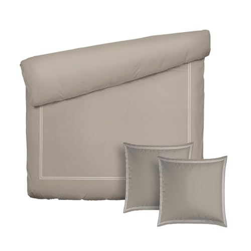 Pure Cotton 3-Piece Double Bedding Set - Duvet Cover 240 x 220 cm & 2 Pillowcases 63 x 63 cm - 100% Cotton Satin, 80 Thread Count, 120 GSM - Oeko-TEX Certified - Silhouette - White/Taupe
