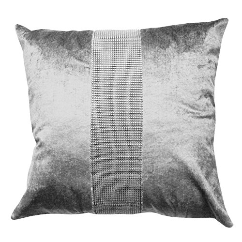 Emma Barclay Eclat - Diamante Panel Velvet Cushion Cover in Silver - 17x17 (43x43cm)