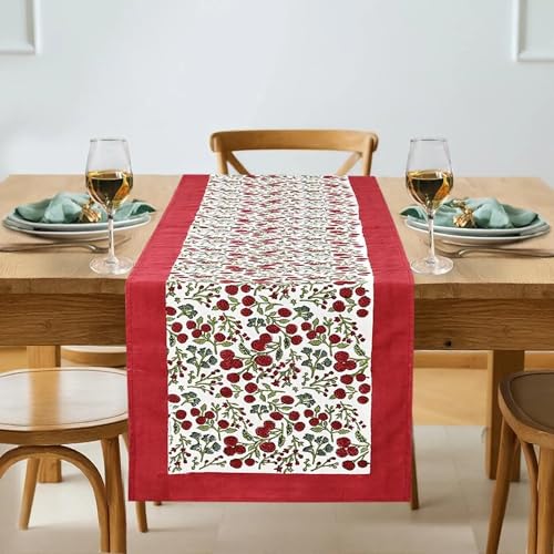 "Ridhi Garnet Red Hand Block Print 100% Cotton Reusable Table Runner 16"" X 70"" Inches Table Runner Decorative Everyday Use for Dining, Home, Party, Wedding, Fall, Christmas, Thanksgiving"