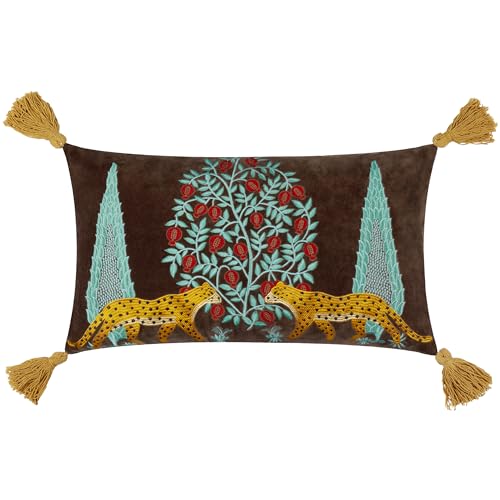 furn. Wylder Tropics Aritra Embroidered Velvet Polyester Filled Cushion - Multicolour - 30x50cm