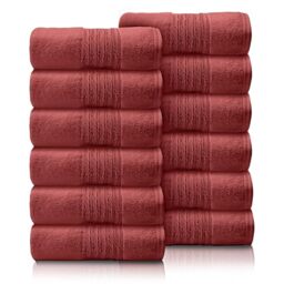 GC GAVENO CAVAILIA 12 Pack Face Towels Set (30x30 CM) - Cotton Face Cloths - Quick Drying & Highly Absorbent Fingertip Towel Washcloth For Bathroom, Spa, Gym Towels - Red