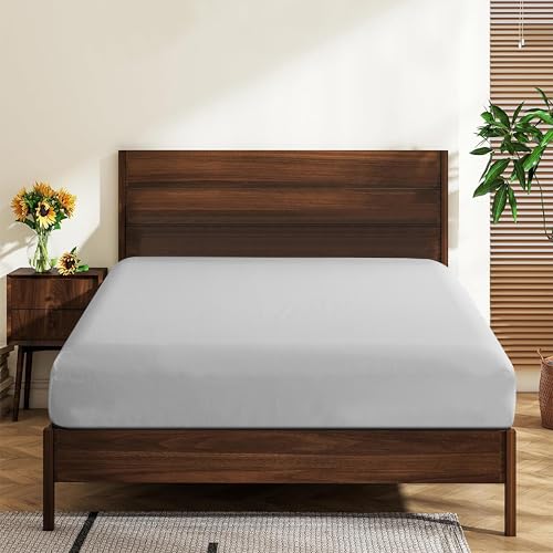 "2 Pack Queen Size Fitted Sheet 100% Egyptian Cotton Fitted Sheets 600 Thread Count 16"" Deep Pocket Fitted Sheet, Shrinkage & Fade Resistant-Easy Care (Queen, Grey)"