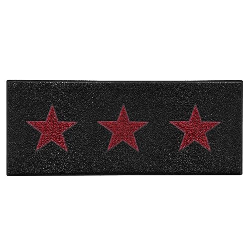 Nicoman Triple Stars Door Mat|Entrance Barrier Dirt-Trapper Floor Mat|Patio Garden Conservatory Doormat|Indoor Outdoor Matt|Black with 3x Red Stars, Runner 150x60cm/5x2ft
