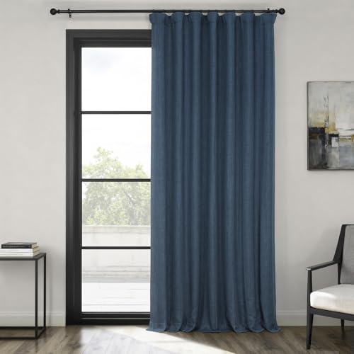 HPD Half Price Drapes Faux Linen Textured Room Darkening Curtains for Bedroom 120 Inches Long (1 Panel), 100W X 120L Extra Wide Curtains for Living Room Home Decor, Indigo