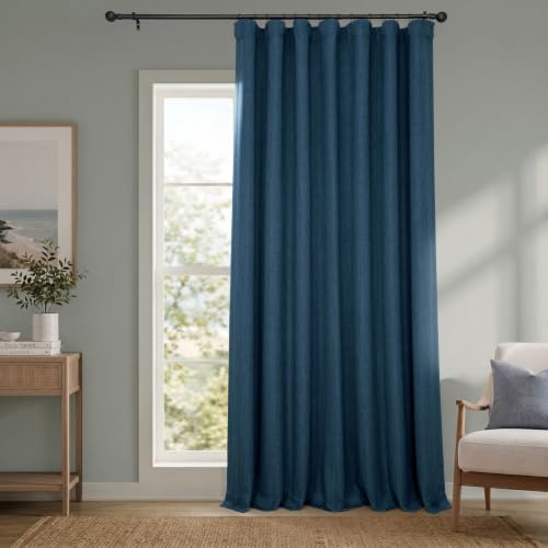 HPD Half Price Drapes Faux Linen Textured Room Darkening Curtains for Bedroom 120 Inches Long (1 Panel), 100W X 120L Extra Wide Curtains for Living Room Home Decor, Indigo