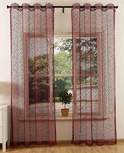Gardinenbox Net Curtain with Eyelets Plain Transparent Decorative Net Curtain 2 Pieces 245 x 140 cm Bordeaux 203522 Polyester 245 x 140 cm 2 Units