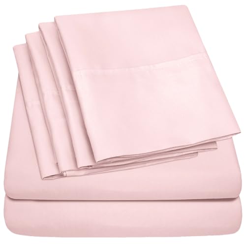 Sweet Home Collection 6 Piece 1500 Supreme Collection Brushed Microfiber Deep Pocket Sheet Set-2 Extra Pillow Cases, Great Value, Rv Short Queen, Pale Pink