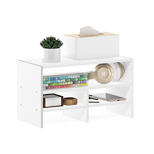 Furinno HERMITE Desk Organizers and Accessories, Office Organization, Desk Top Book Shelf, for Office Supplies, Office Desk Accessories, White