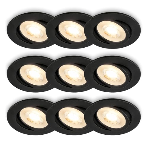 BRILONER - 3X Pack of 3 Recessed Spotlights, Slim, Adjustable, Warm White Light, Downlights, Ceiling Spotlights, LED Lights, 68Mm Hole Size, 8 x 2.2 cm, Black