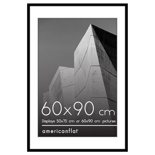 Americanflat 60x90 cm Picture Frame with Polished Plexi Cover - Use as 50x75 cm Wall Photo Frame with Mount or Display 60x90 cm Photo without Mount - Streamline Collection - Black
