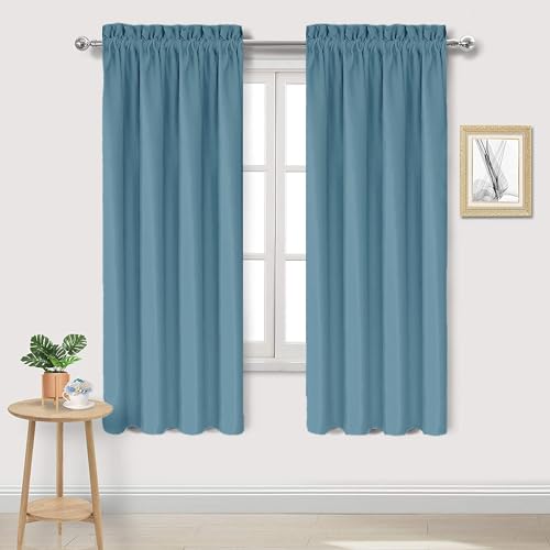 DWCN Blackout Curtains for Living Room Thermal Insulated, Energy Saving & Noise Reducing Bedroom Curtains, Stone Blue, W 38x L 63 Inch, Set of 2 Rod Pocket Curtain Panels
