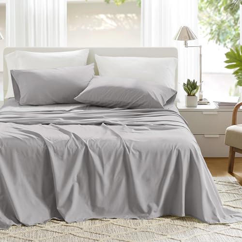 "Comfort Spaces 100% Cotton Sheet Set Breathable, Lightweight, Soft with 12"" Elastic Pocket Fits up to 14"" Mattress, All Season Cozy Bedding, Matching Pillow Case, Twin Grey 3 Piece"
