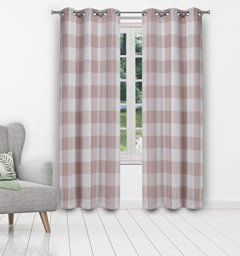 Blackout 365 Aaron Buffalo Check Window Curtain, 37x84 (2 Pieces), Blush