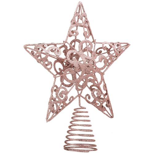 Aneco 10 Inches Christmas Treetop Star Metal Glittered Christmas Tree Topper Xmas Tree Decoration Topper for Christmas Holiday Home Office School Mall Decor, Rose Gold