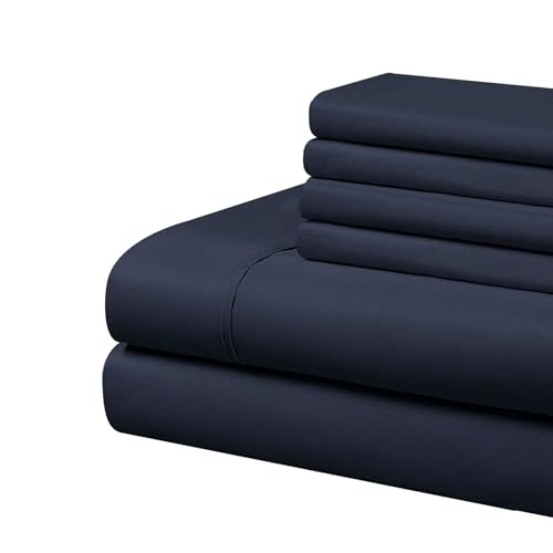 Home Basics Ultra Soft Brushed 4 Piece Microfiber 90GSM Sheet Set - Hypoallergenic, Twin, Navy